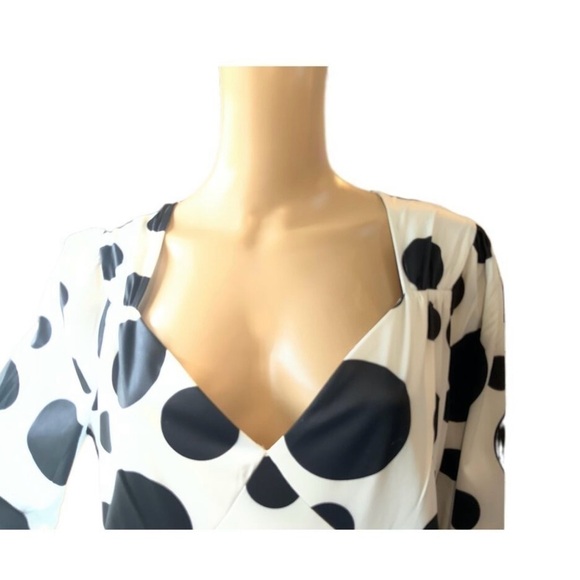 Buxom Curvy White With Black Polka Dot Pattern Long Sleeves Midi Dress Size 1X - Picture 6 of 16